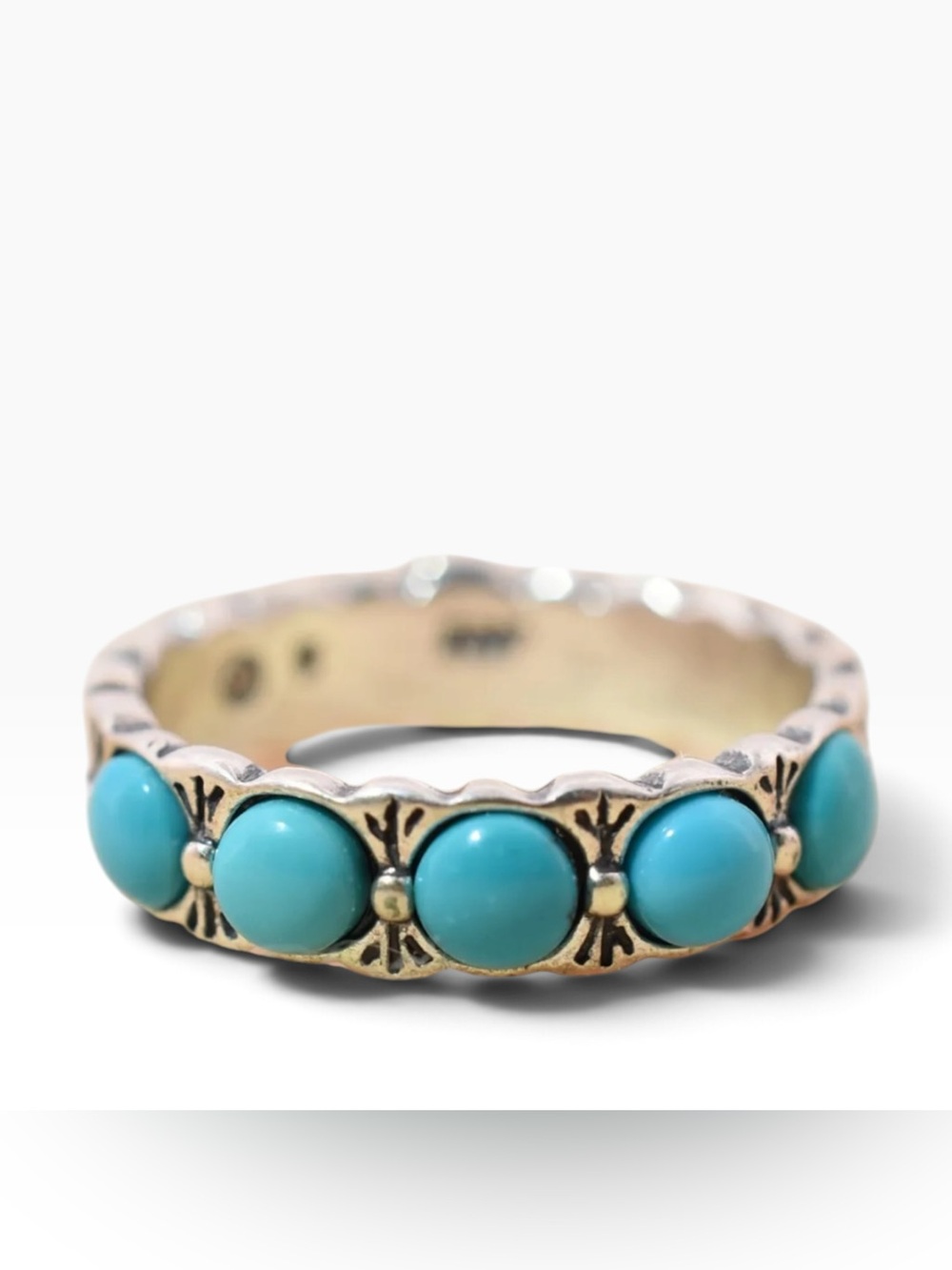 Vintage Sterling Silver Turquoise Band Ring 925 5 Stone Sz 8 Southwestern